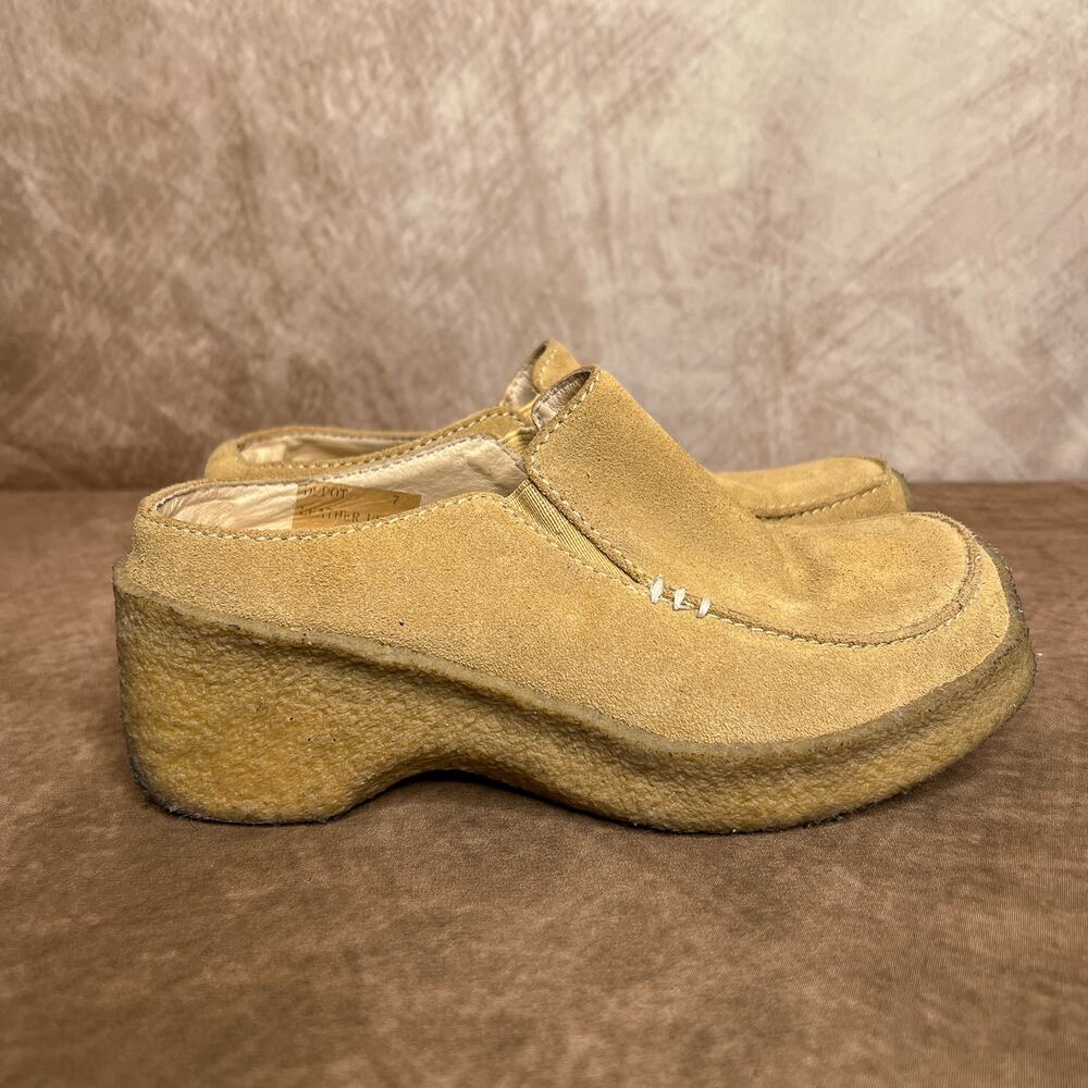 Vintage Y2K Yellow Box Suede Leather Mule Clogs Slip On Square Heel Women's 7